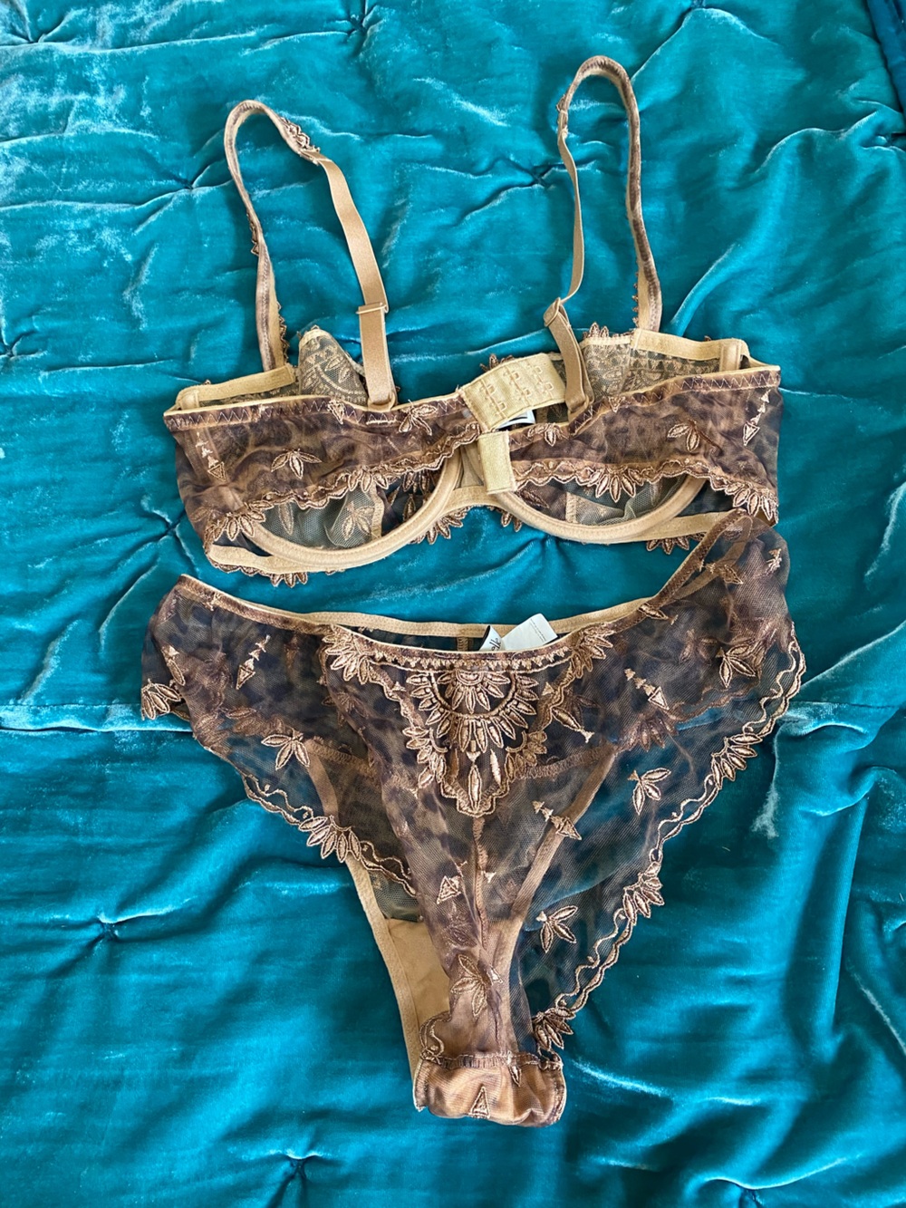 Chantelle Sheer Embroidered Bra & Brief Set in Gold - Picture 13 of 15